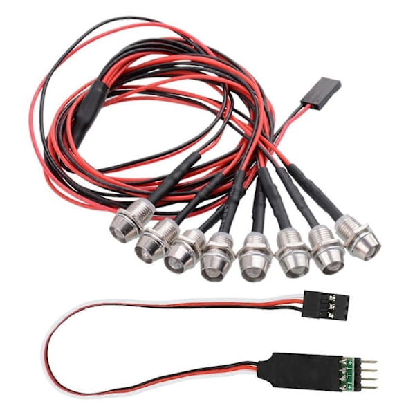 8 LED-valosarja 2 valkoista 2 punaista 4 keltaista CH3-lampunohjauspaneelilla 1/8 1/10 Axial SCX10 TRX4 D90 RC-autoon