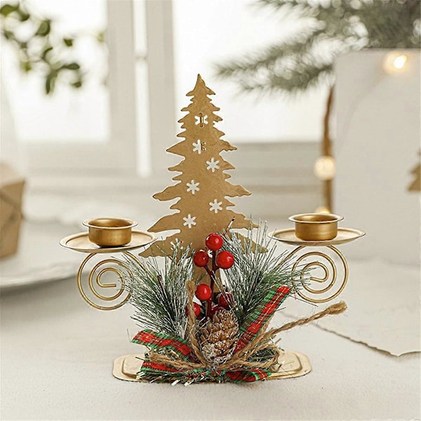 2 ST Guld Julgran Ljusstake med Bär & Tallkotte Ljusstake för Julbordsdekoration Metallinredning