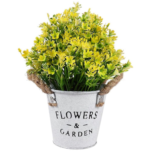 Kunstig Bonsai Blomst Falske Blomster med Vase Jernplade Blomster Spand til Vintage Bryllupsbord Center Gul