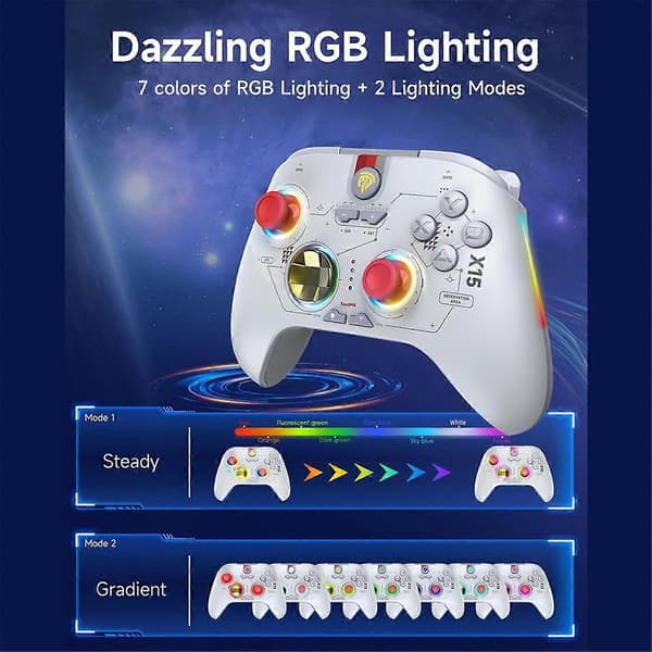 X15 Trådløs Bluetooth Controller med Hall Joysticks/Hall Triggers/RGB Lys til Steam og Switch