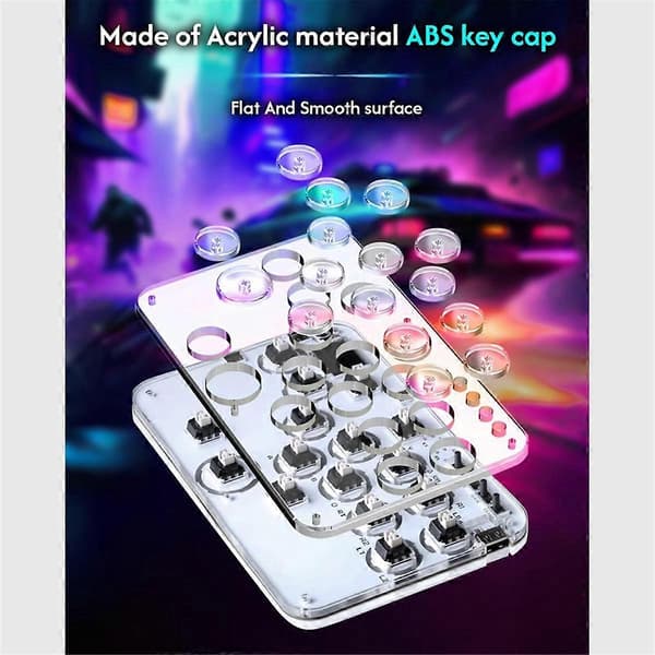 Arcade Stick 16-Tasters Controller med RGB & Turbo, Kompatibel med PC///Switch - Hot-Swappable Taster