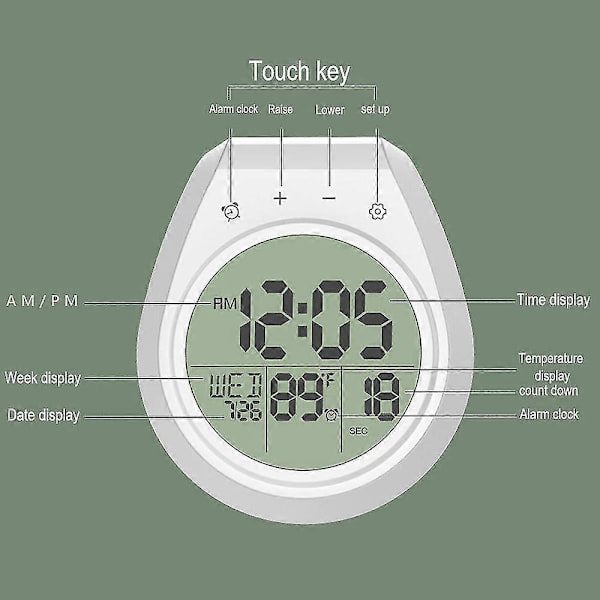 Vattentät väggklocka för badrum, köksklocka, väckarklocka