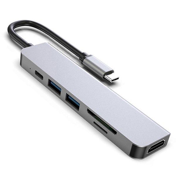 Type-C Laptop Docking Station 6 i 1 Multiport 5Gbps USB 3.0 TF Kortläsare 4K HDMI-kompatibel 87W PD Laddning Aluminiumlegering USB Hub Adapter PC Tillbehör