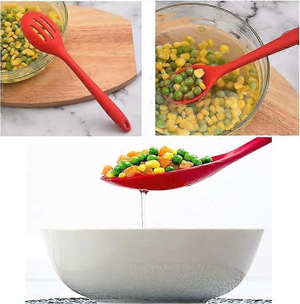 4 deler silikonhullsleiver, non-stick røre- og serveringsskjeer for kjøkkenmatlaging, baking, røring og drenering