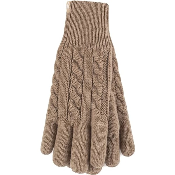 Dam Söta Randiga Fairisle Termiska Stickade Fleecefodrade Vinterhandskar Beige M-L