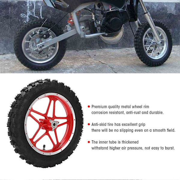 2.510 tum Bakre Hjul Gummidäck Halkskyddsbyte Passar för 47cc 49cc 2-takts Mini Dirt Bike (Röd)