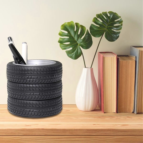 Pennholder Bil Dekkformet Design Realistisk Fin Tekstur Ikke-deformasjon Holdbar Skrivebordsholder for Skrivesaker