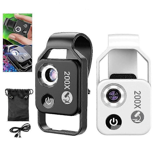 200x Mobil Kamera Forstørrelsesglas Universal Mini Mobiltelefon Linse Optisk Zoom Forstørrelses Mikroskop 002 black with cpl