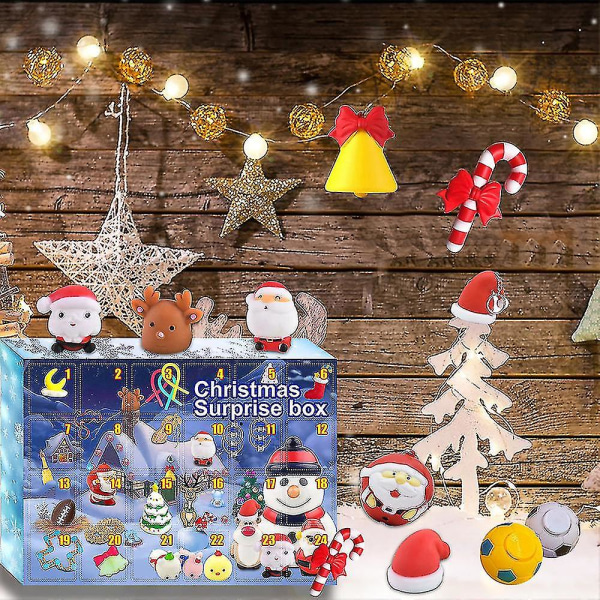 Juladventskalender Tomteleksaksgardinlåda 24 dagars nedräkning julleksaksöverraskningspresent