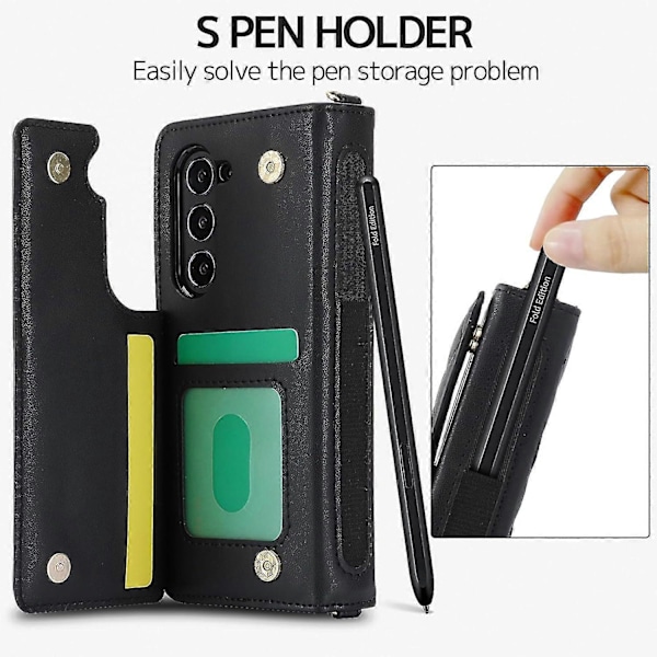 För Samsung Galaxy Z Fold 6 Plånboksfodral med S Pen-hållare, Crossbody-snodd & Handledsrem, Stöttåligt Stilrent Skyddsfodral Red