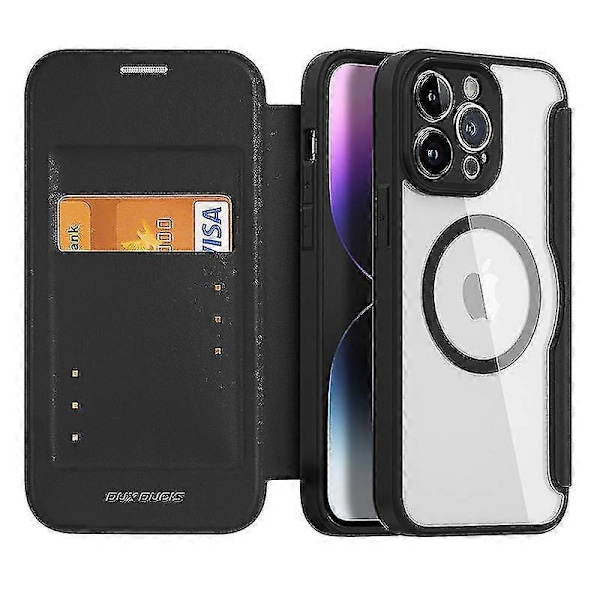 Magnetisk Flip Folio Wallet Case Kompatibel med Iphone 14 Pro Max med Magsafe Opladning & Kortlommer Black