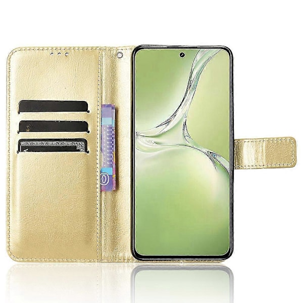 För Oppo K12x 5G/ OnePlus Nord CE 4 Lite 5G Mobilskal Stötsäkert Läder Flipfodral Gold