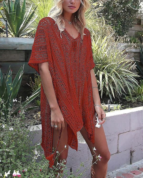 Dame Sommer Badedragt Bikini Strand Badetøj Hæklet Cover Up Caramel