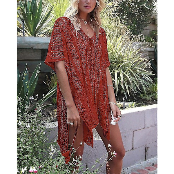 Sommerbadedrakt Bikini Strand Badetøy Heklet Cover Up for Kvinner Caramel