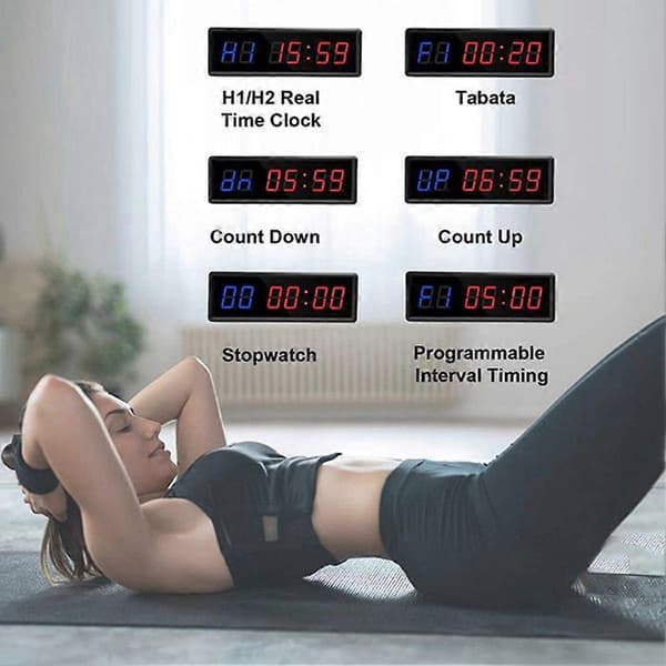 Gym Timer, LED Intervalltimer Digital Nedräkning Väggmonterad Klocka Fitness Timer, Siffror Ner/Upp Klocka