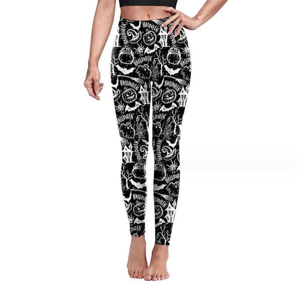 Träningsleggings för kvinnor Magkontroll Halloween yogabyxor Hög midja med printed leggings för kvinnor style 1 S