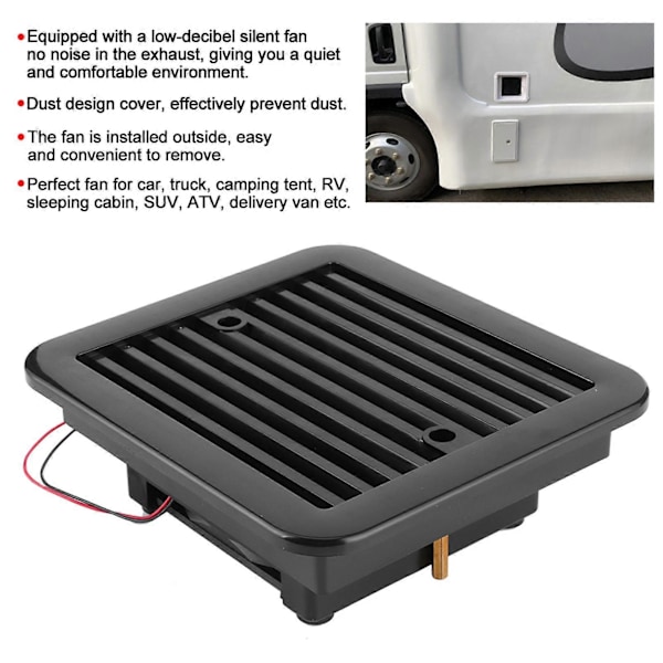12V 4W Køleventilator med Skodder Ventil Envejs Side Stærk Vind Luftudsugning Bil Styling Camper Tilbehør