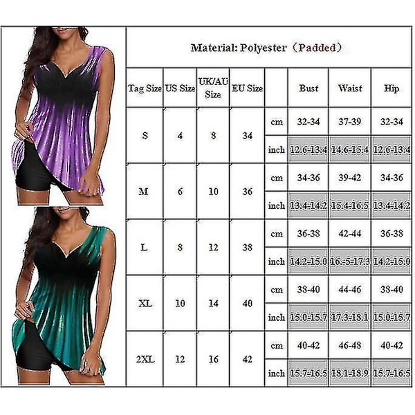 Dam 2-delad Randig Tie Dye Tankini Set Gradient Baddräkter M