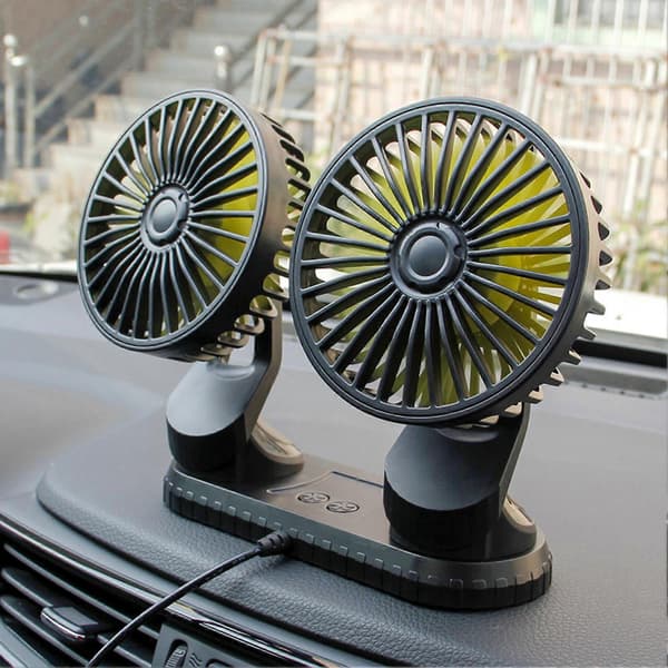 Justerbar køleventilator med 3 niveauer ABS USB Dobbelt-hovedet Elektrisk Køleventilator til Instrumentbræt
