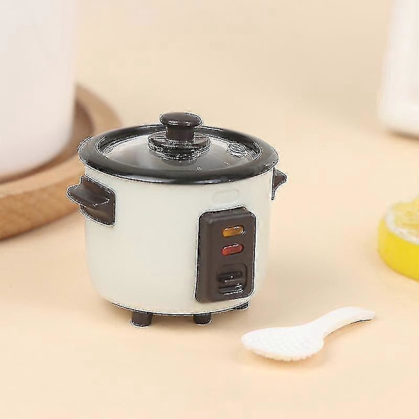 1:12 Nukkekodin Mini-riisinkeitin riisilusikalla keittiötarvikkeet ruoanlaittomalli White