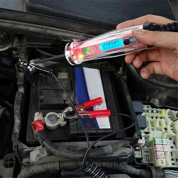 Strømkrets Probe Tester, LCD Digital Automotive Testelys med Voltmeter & Belysning, DC Auto Spenningstester
