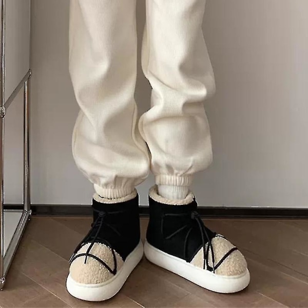 Nya varma vinterskor, pälsdesign, korta damstövlar, halkfria, lätta och bekväma, herrtofflor för hemmet, höga brödskor Black 40-41