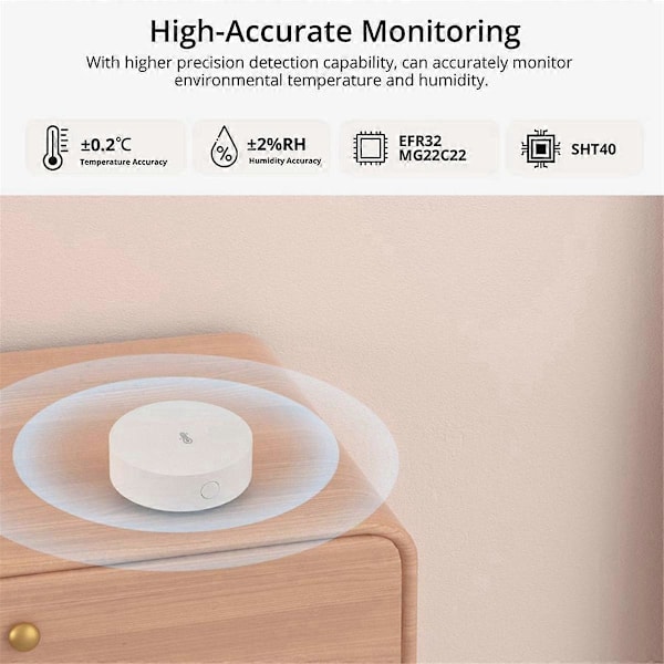 Zigbee Temperatur- och Luftfuktighetssensor Smart Hem Termometer, Detektor Högprecisionsmonitor för Alexa Home