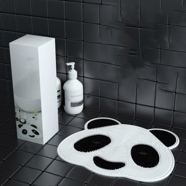Tecknad Panda Huvud Golvmatta Multifunktionell Dusch Fot & Kroppsskrubbmatta Tjock Halkfri Ryggskrubbare Badkarsmatta för Badmassage Exfoliering