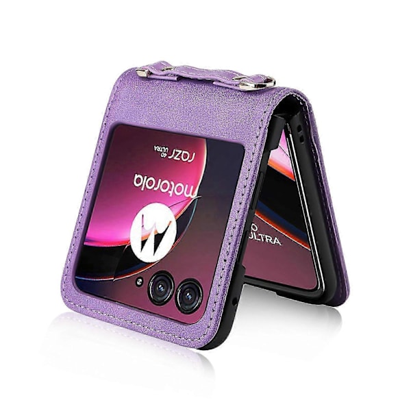 För Motorola Razr 40 Ultra 5G Hårt PC + PU Läderfodral Design i ett stycke Kortplatser Telefonfodral med Snodd s202412121171 Purple