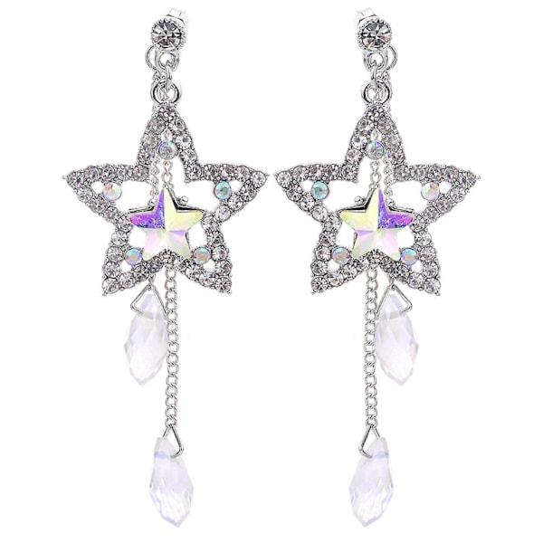 Elegante Kvinder Cubic Zirconia Indlagt Stjerne Kæde Kvast Dingle Ørestikker til Kvinder Dagligt Outfit TSUNDEAU