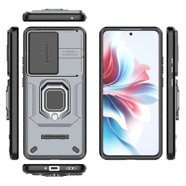 Skal med Ringstöd och Skjutbart Kameraskydd för Oppo Reno11 F 5G - Lila Grey