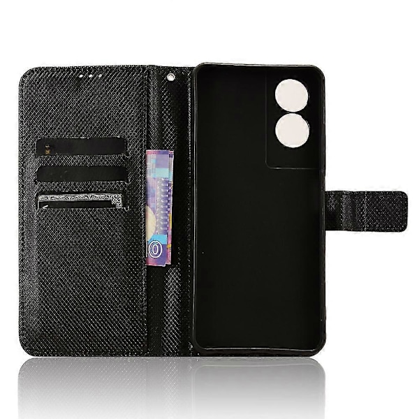 Til TCL 505 T509K T5094 Etui Diamanttekstur PU Læder Kort Slots Stativ Telefon Cover Black