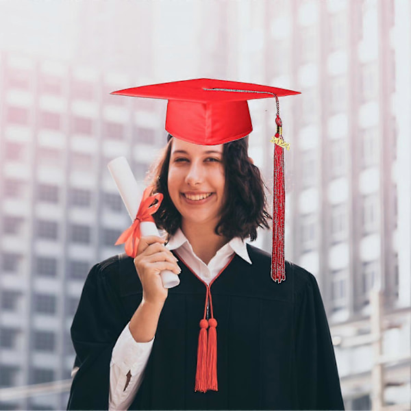 Voksen Graduation Hat med Kvast Ensfarvet Ikke-blegende Gymnasium Bachelor Graduation Hat Cosplay Rekvisit Black