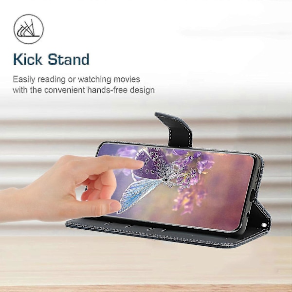 For Nokia C30 Sommerfugl Blomster Preging Pu Lær Telefon Shell, Fallsikker Mønster Preging Design Lommebok Stativ Veske Med Praktisk Stropp Black