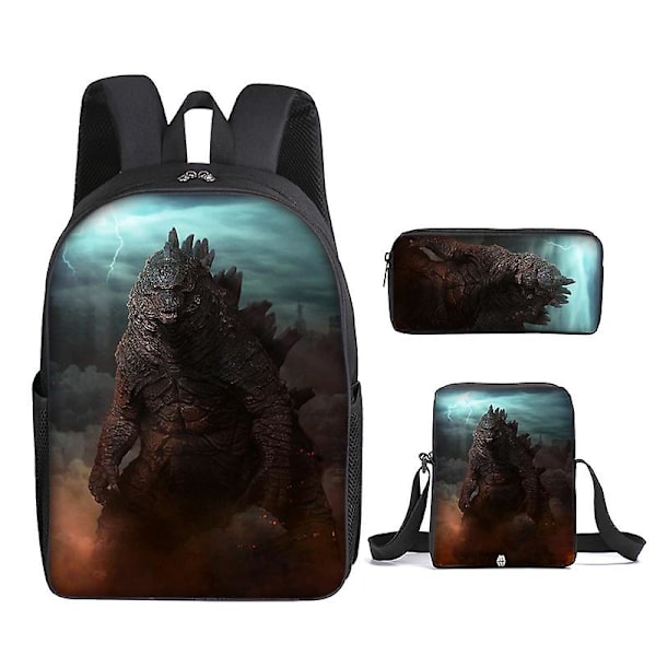 Tredelat set med Godzilla vs. King Kong skolväska ryggsäck style 2