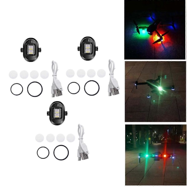3x Drone Strobelys, letvægts Drone Anti-kollisionslys, LED Drone Lys med 4 Farvelys, Mini Strobelampe Lavet Til Dji Mini/mavic Air 2/pro