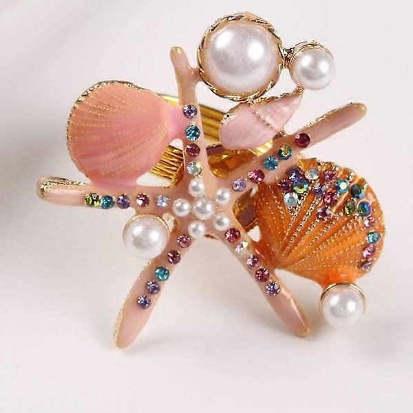 6 stk. Servietringe med Søstjerner, Perle Rhinestone Ocean Coastal Nautiske Servietringholdere Servietspænde til, Pink