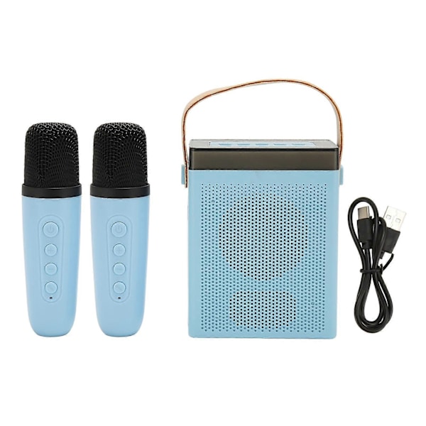 Karaokemaskin Multifunksjon RGB-belysning Bærbar Bluetooth-høyttaler med 2 trådløse mikrofoner for voksne og barn Blå