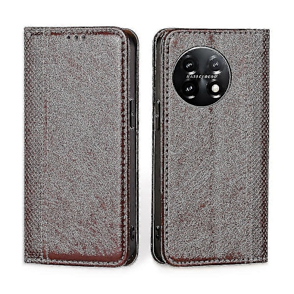 Grid Texture PU-deksel for OnePlus 11 Brown