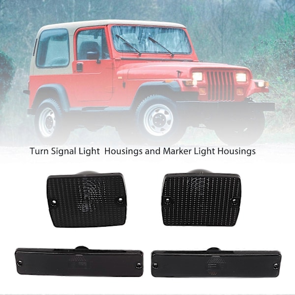 4 stk. Sidemarkeringslys og blinklyslyshus 56001378 Erstatning for Jeep Wrangler YJ, røksvart