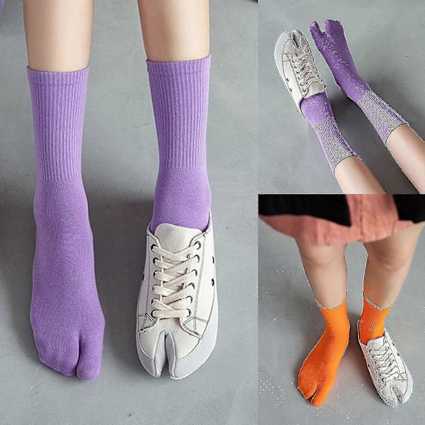 Naisten Miesten Ribbineulotut Puuvillaiset Varvassukat Kimono Tabi Crew Sukkien Harajuku Neon Yksivärinen Rullalauta 2 Varpaan Sandaali Rento Puolipitkä Sukka Orange