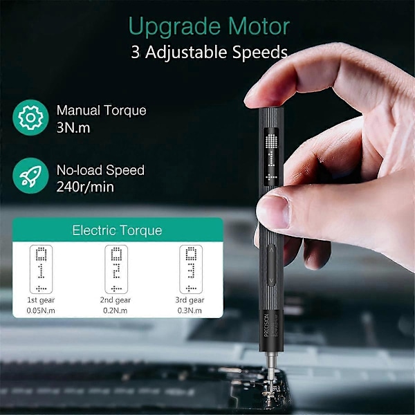 50 i 1 Precision Elektrisk Skruvmejselset med 3-Hastighets Justerbar Magnetisk Vridmoment - Torx Bits, 50 i 1