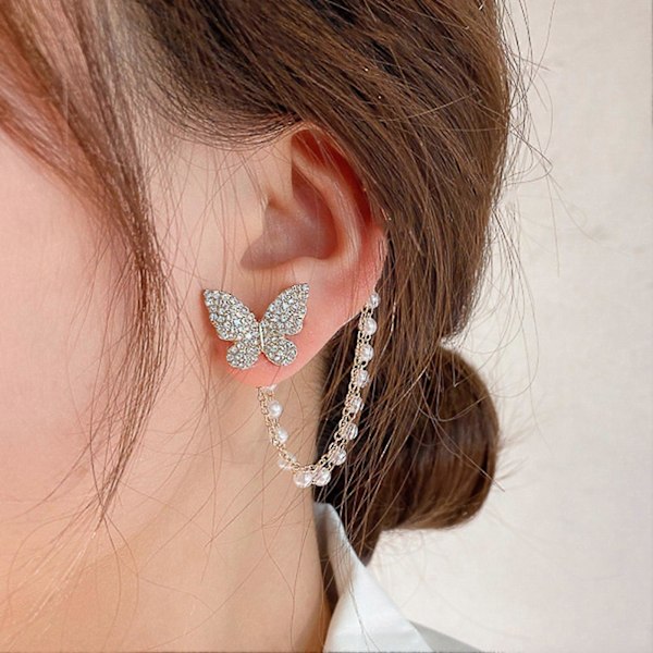 1 par örhängen fjärilsform glänsande strass inlagda all match dam clip örhängen kvinnlig accessoar