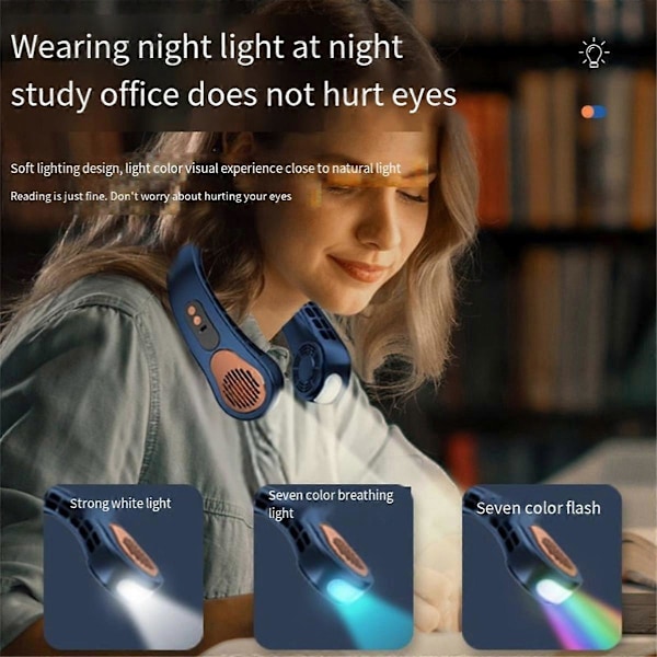 Bärbar Mini Hängande Halsfläkt Power Ventilador Bladeless Halsbandsfläkt Luftkylare USB Uppladdningsbara Elektriska Fläktar Blå