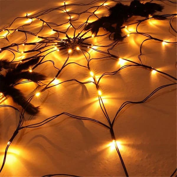 Halloween Edderkoppespind Lys USB 8 Tilstande Edderkoppespind Væg Net Lys til Skræmmende Halloween Dekoration Guirlande, B