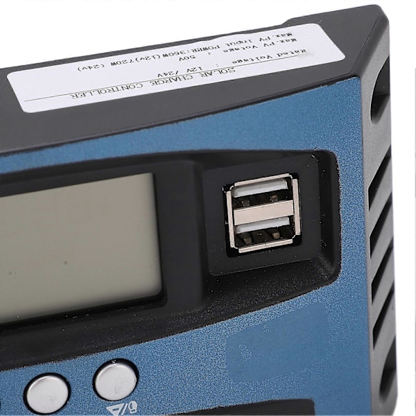 Solar Laderegulator 12V 24V Intelligent Identifikasjon MPPT Lading LCD Display Solcellepanel Laderegulator 30A (10A Utladning)