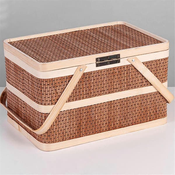 Vävda Korgar Bambu Bärbar Picknick Frukt Naturlig Hållare Lock Bröd Zongzi Organizer