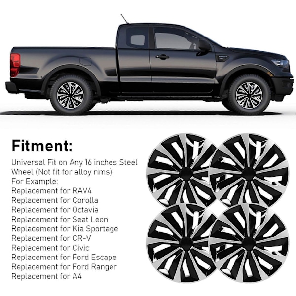 4 st Navkapslar 16 tum Hjulskydd Ersättning för Ford Escape Ranger De Flesta Bilar