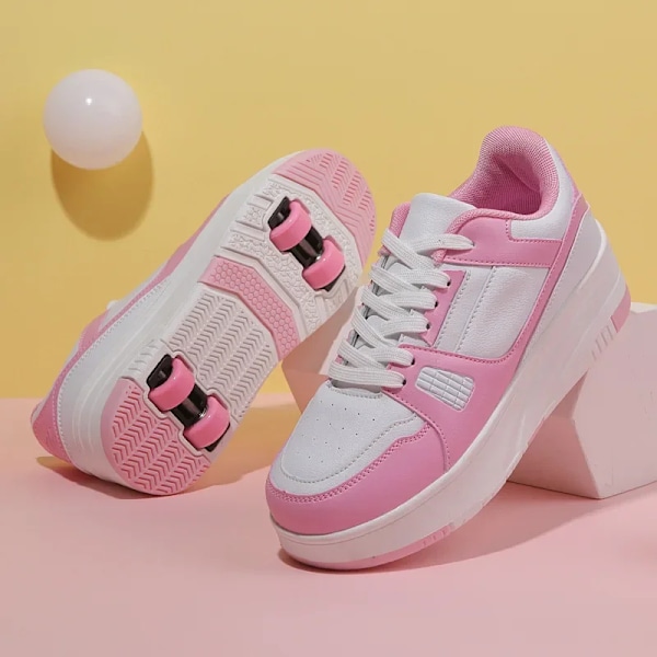 Rullskridskoskor Barn Sneakers med Hjul Barn Rullskridskor Mode Utomhussportskor Flickor Pojkar white pink 32