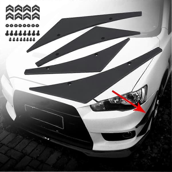 4 stk. Bil Frontfanger Leppe Splitter Finner Canards Body Spoiler Universal Svart
